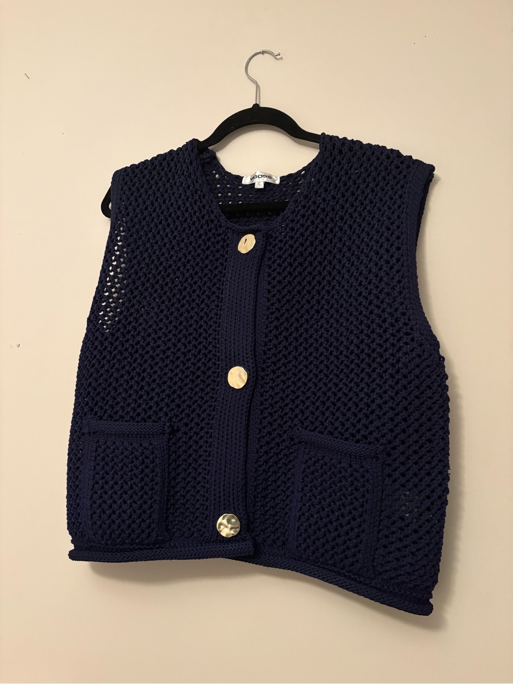 Vigoss Navy Blue Open-Knit Gold Button Sweater Vest XL